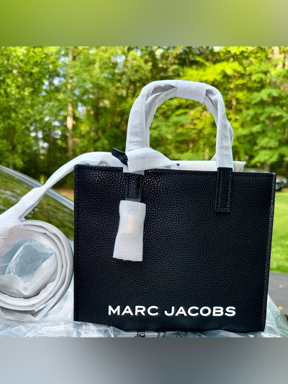 Marc Jacobs Black Pebbled Leather Tote with Logo